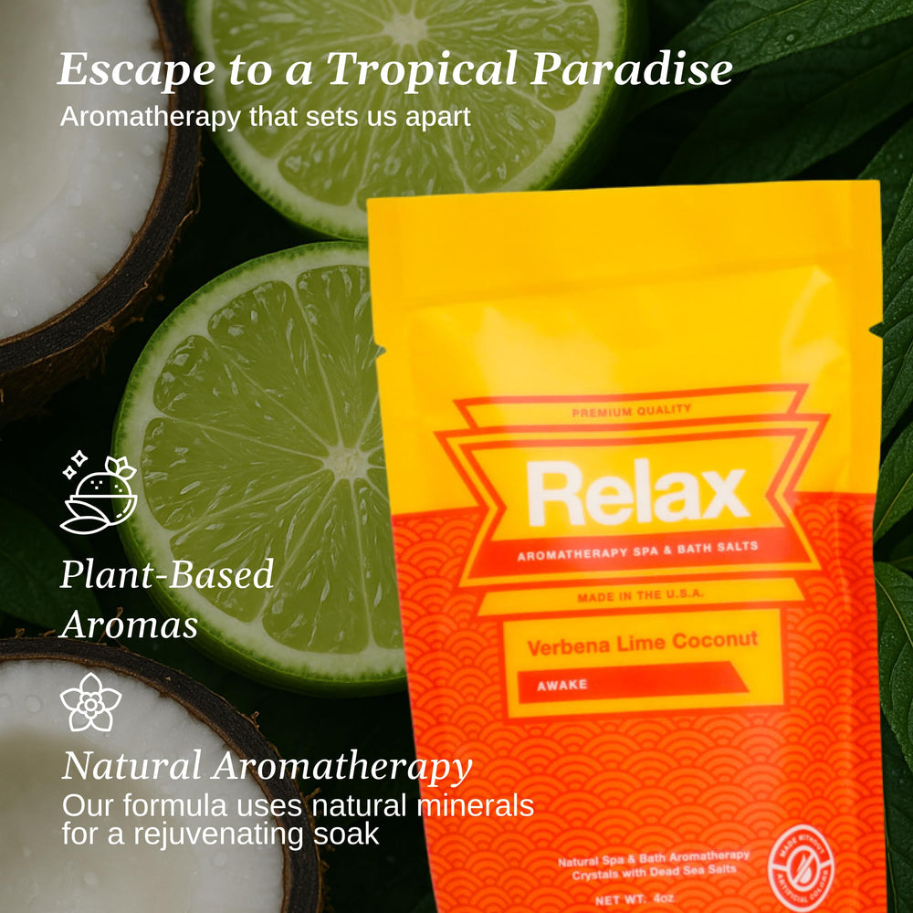 Relax Spa and Bath White Musk Vanilla Jasmine salts for a luxe spa mood.