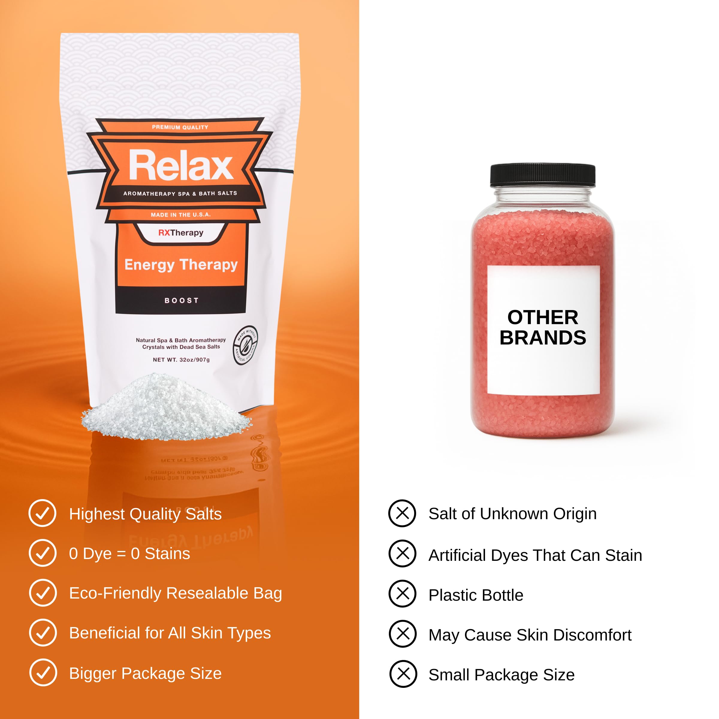 Relax Spa & Bath salts swirl in a bubbly spa tub