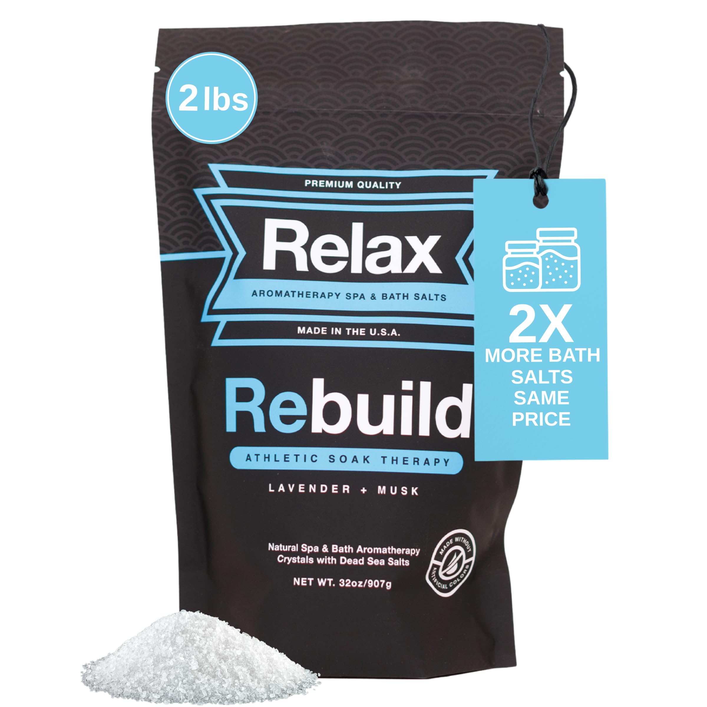 Relax Spa & Bath Lavender Musk Bath Salts bottle enhances post-activity relaxation