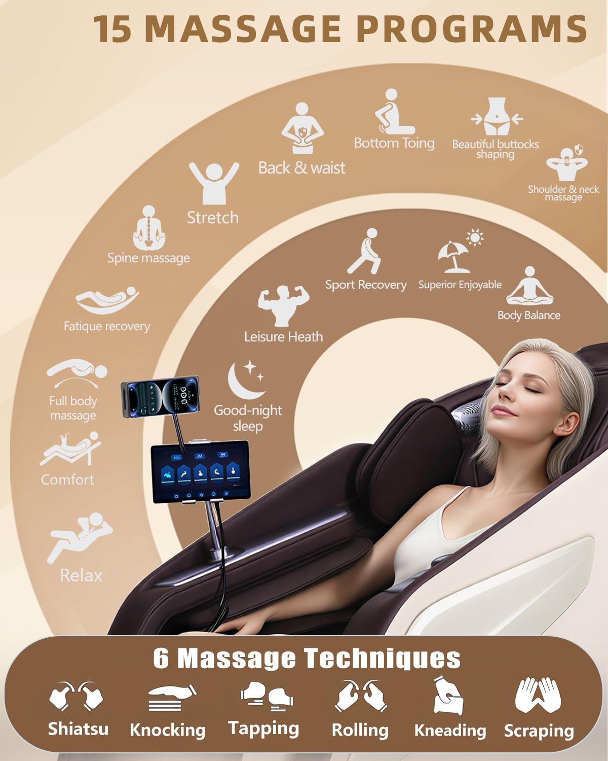 RelaxRelife zero gravity mode with stretch for reduced tension and deep relaxation
