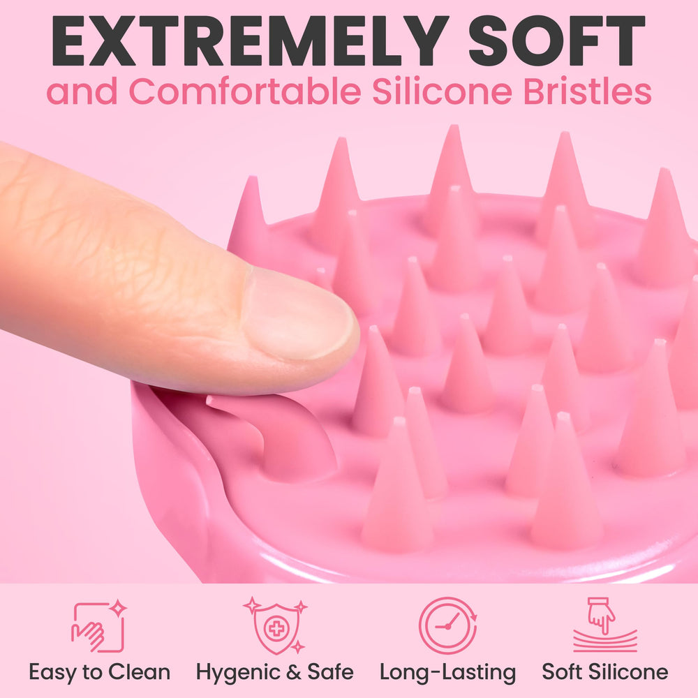 RELAXXO ergonomic grip scalp massager designed for easy handling in shower or dry use.