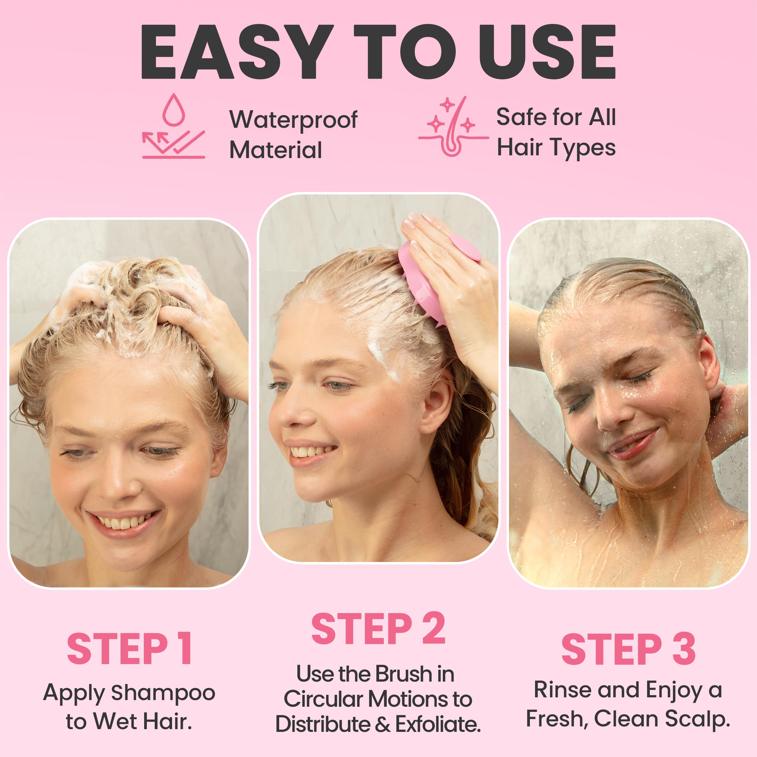 RELAXXO soft bristles work on all hair types without pulling or tangling.