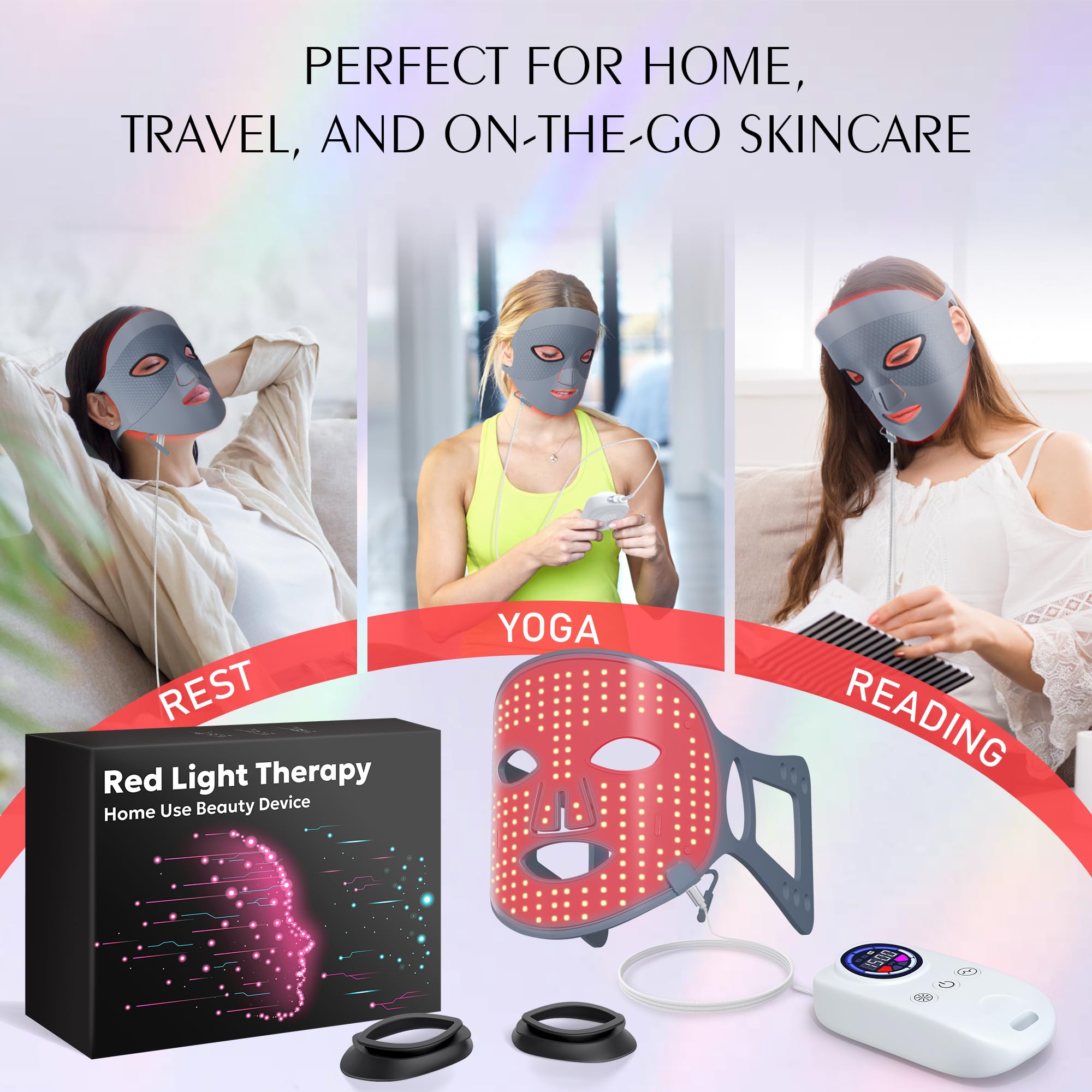 Reluien red light mask worn on the face during at-home sessions.