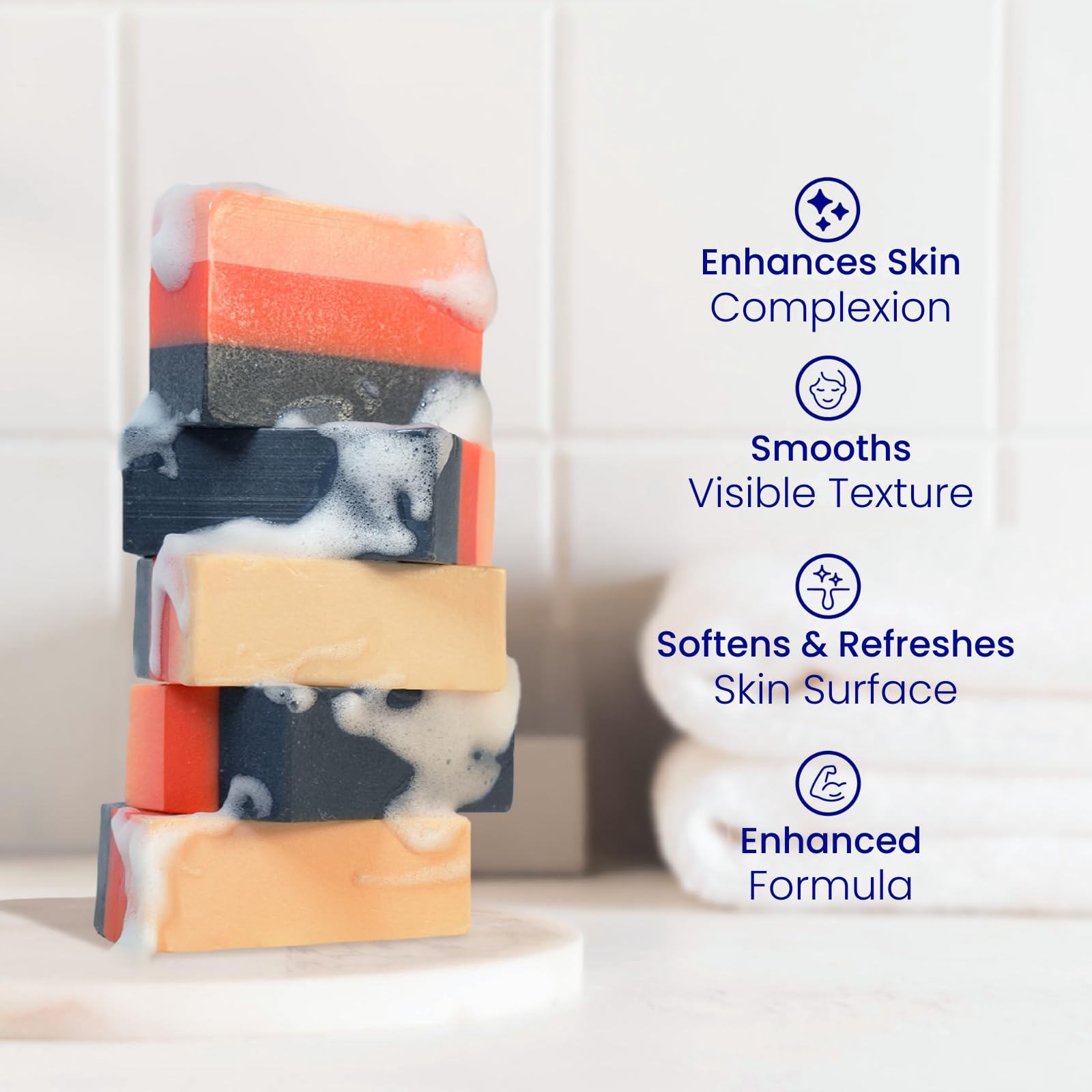 Relumins Glutablend bar lather texture close-up emphasizes compact 120g bar.