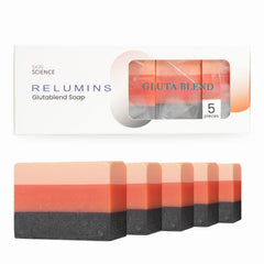 Relumins Glutablend bar packaging close-up for premium daily cleanser for face and body.