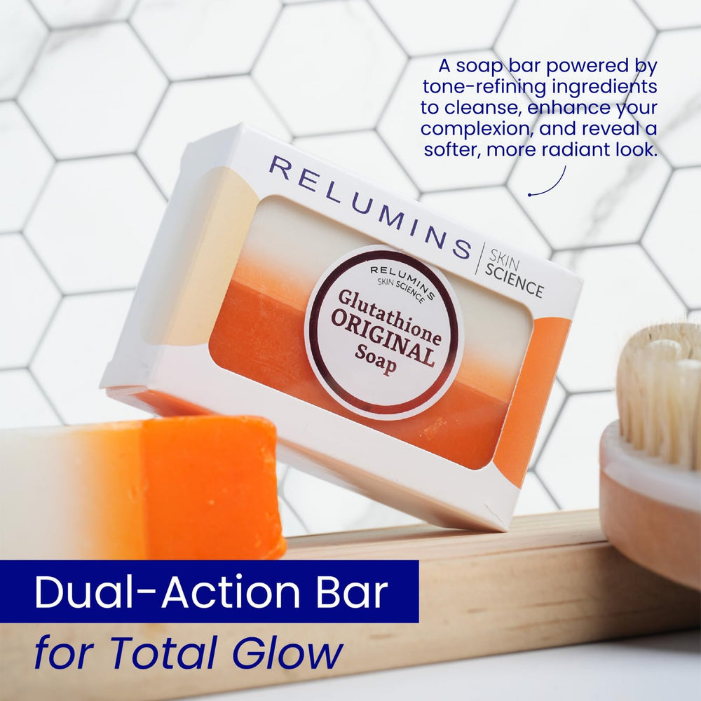 Relumins glutathione soap bars lather image highlights cleansing and conditioning