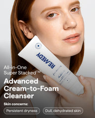 Remedy Science cream-to-foam cleanser in action, gentle cleanse that preserves moisture