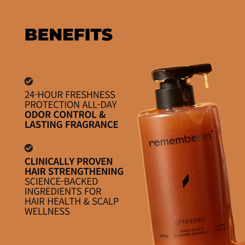 Rememberin Persimmon Shampoo scent image hints floral-woody aroma for refreshing wash.