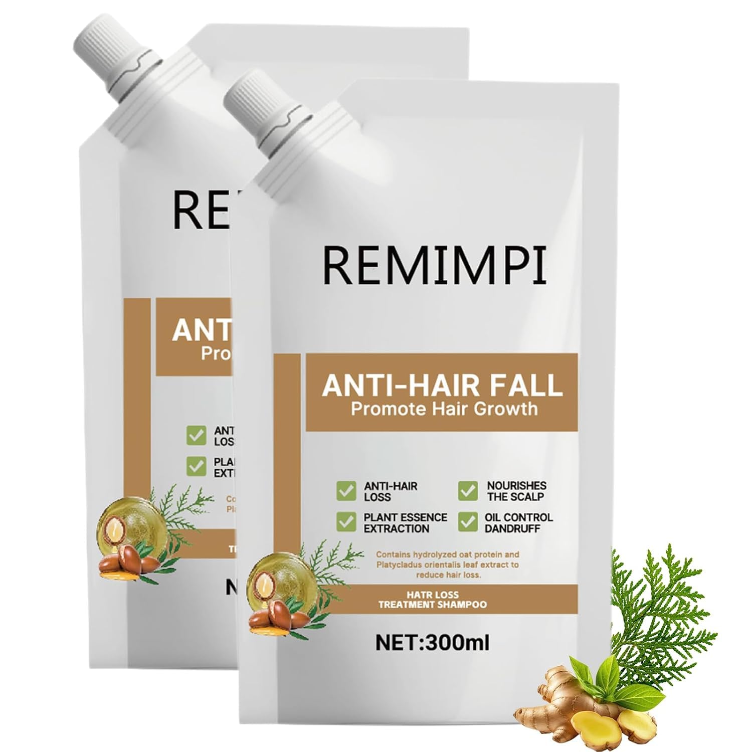 Remimpi Anti Hair Loss Shampoo two-pack on shelf for routine use.