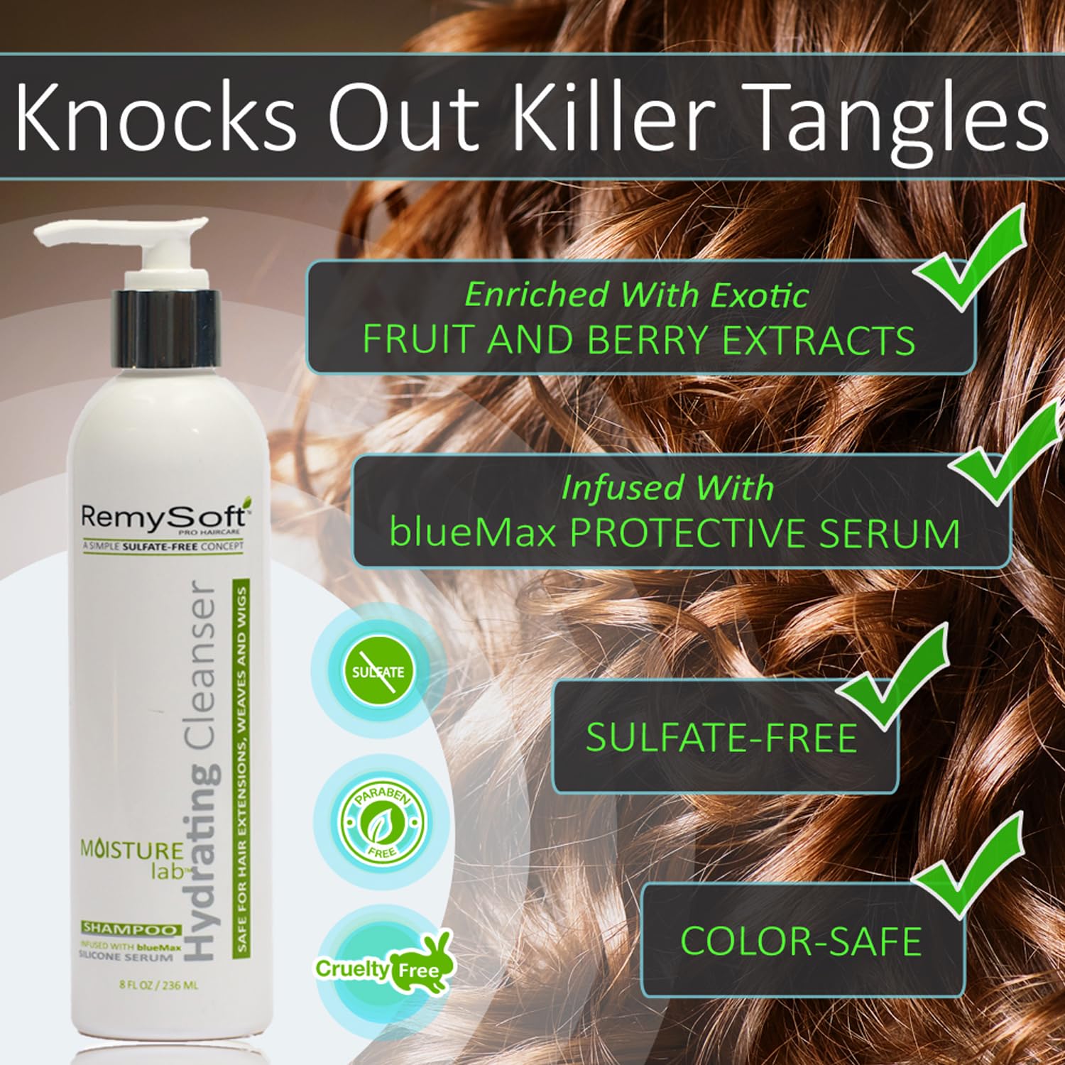RemySoft detangling shampoo for extensions shows gentle cleansing and manageability.