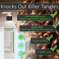 RemySoft detangling shampoo for extensions shows gentle cleansing and manageability.