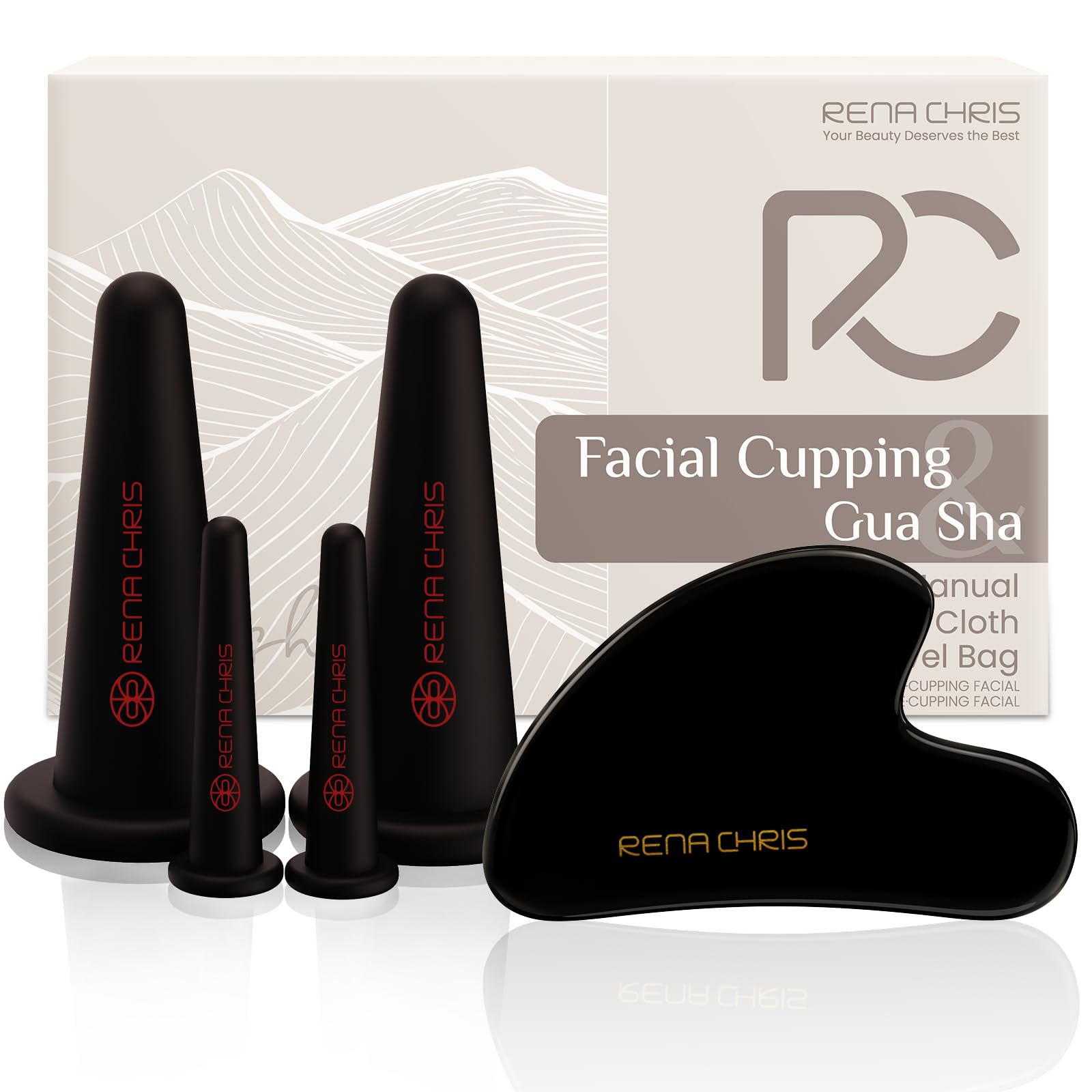 Rena Chris face cupping set in black enhances contours with gentle suction.