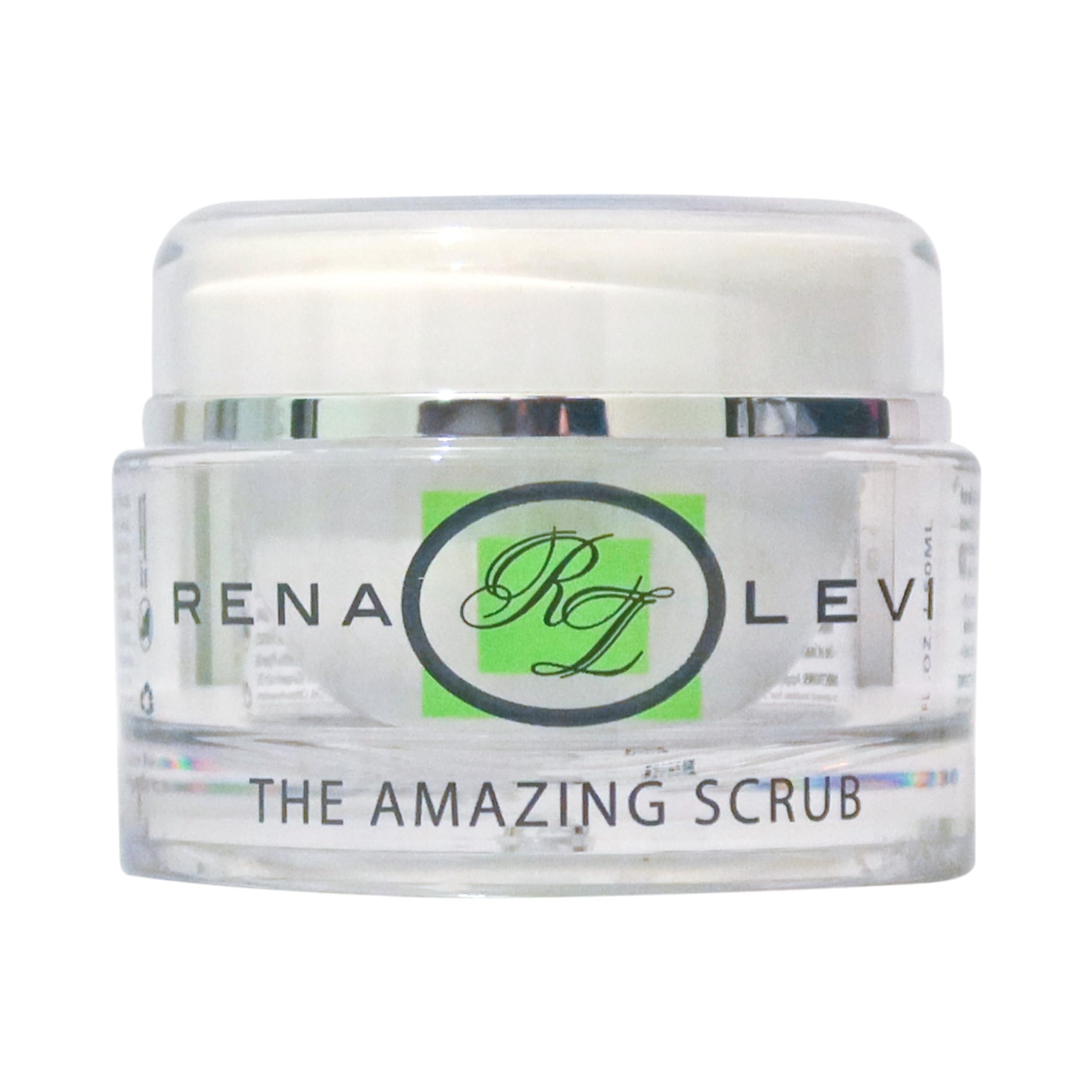 Rena Levi natural microdermabrasion scrub bottle shown for reference