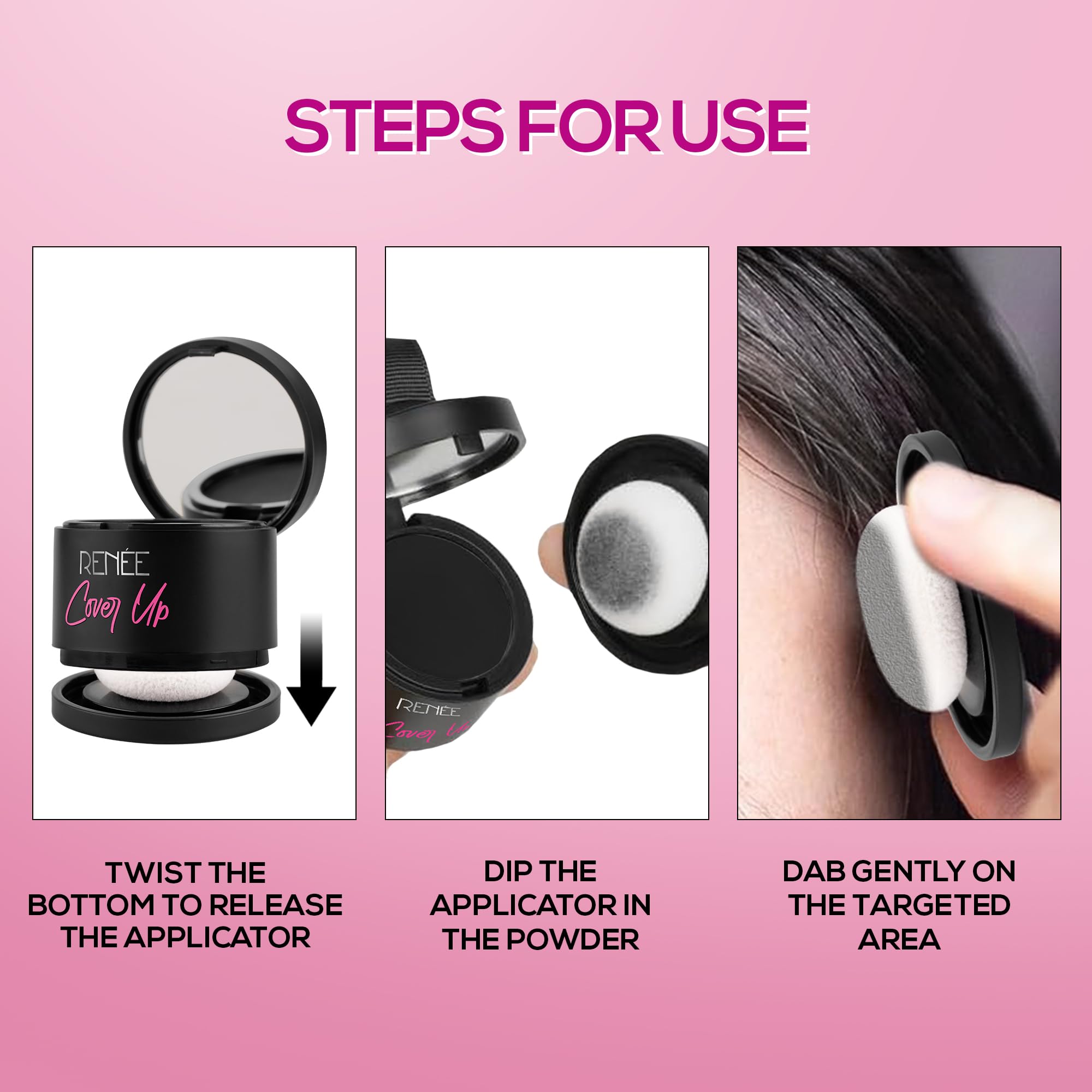RENÉE Cover-Up Hair Powder adds density to thinning areas for a fuller appearance.
