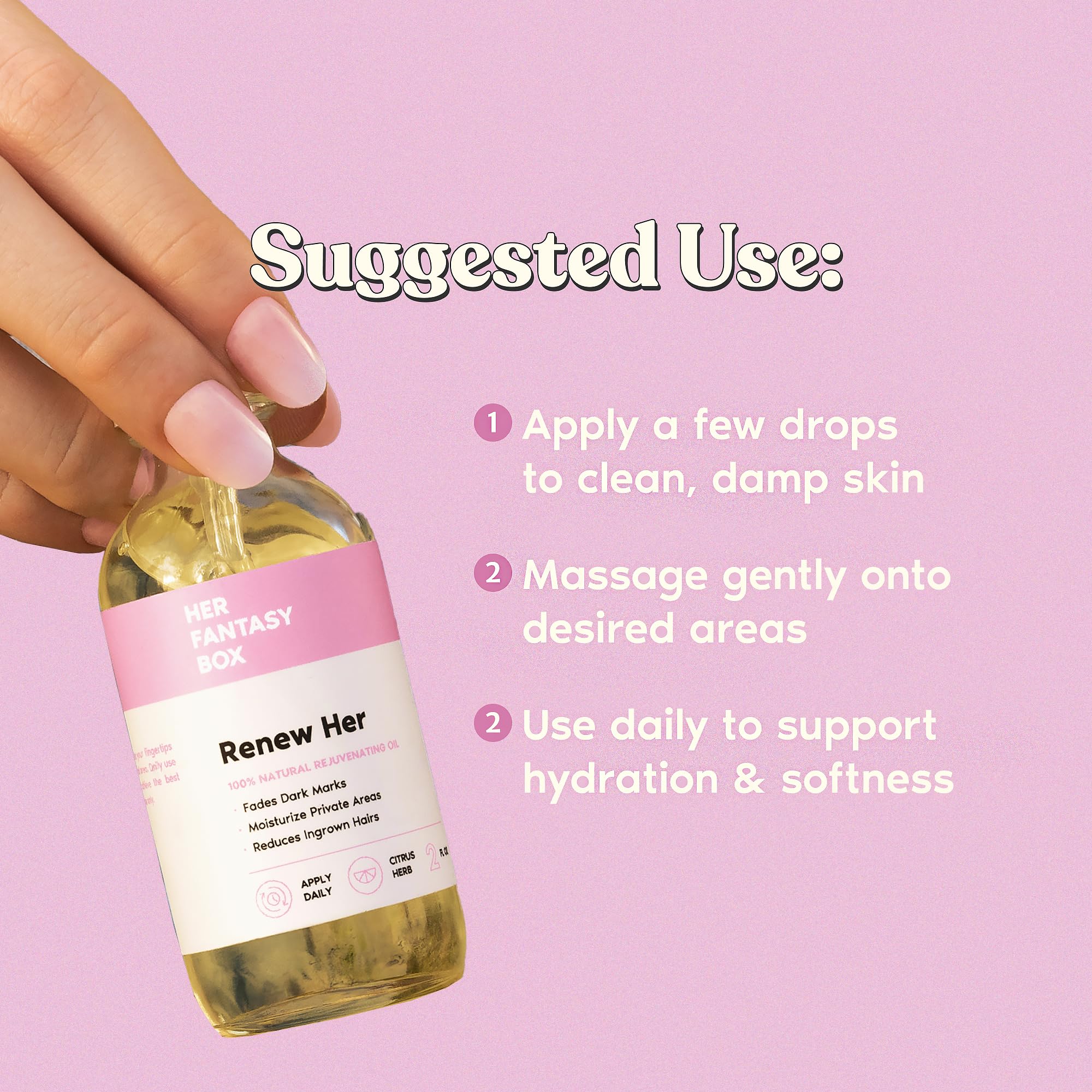 Renew Her natural ingredients packaging highlights 100% natural components.