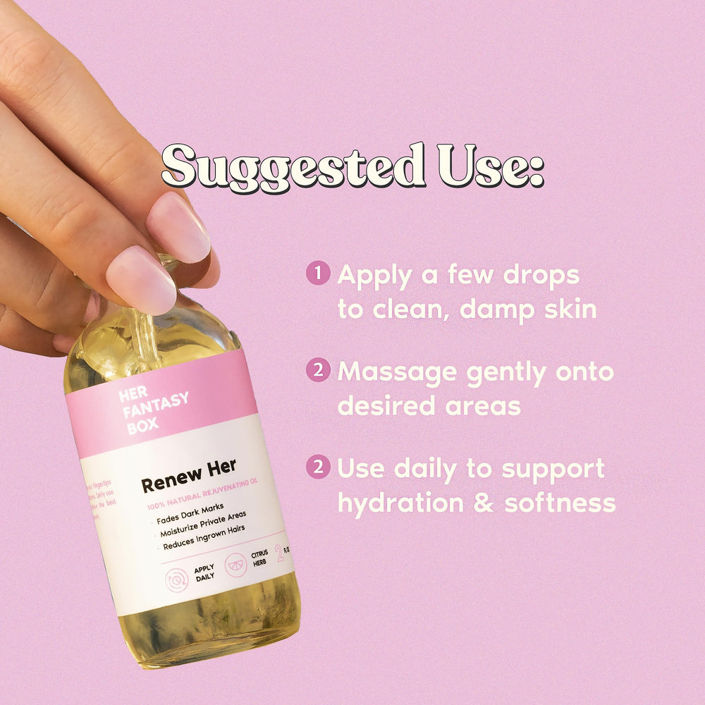 Renew Her natural ingredients packaging highlights 100% natural components.