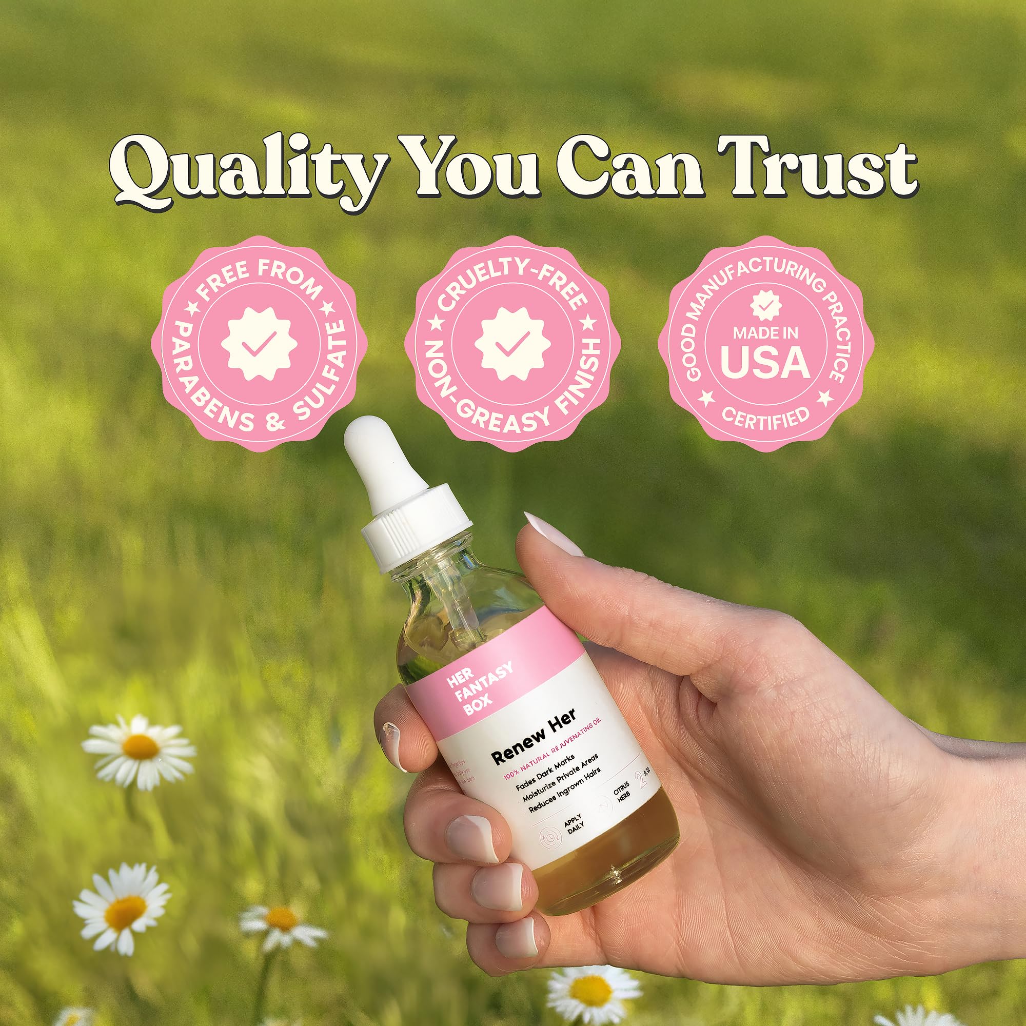 Renew Her oil applied on body for versatile skincare use.