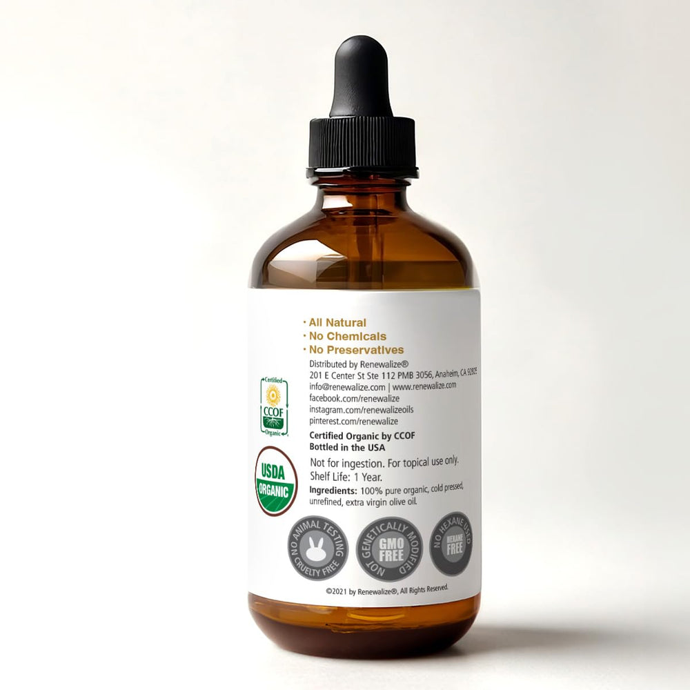 Renewalize dark amber bottle protects oil from light and oxidation