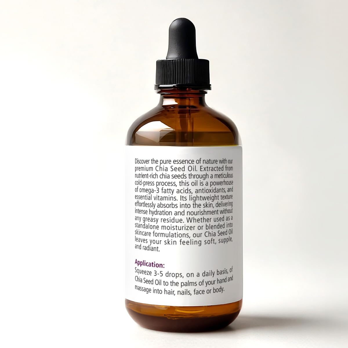 Renewalize Organic Chia Seed Oil amber glass bottle helps preserve potency.
