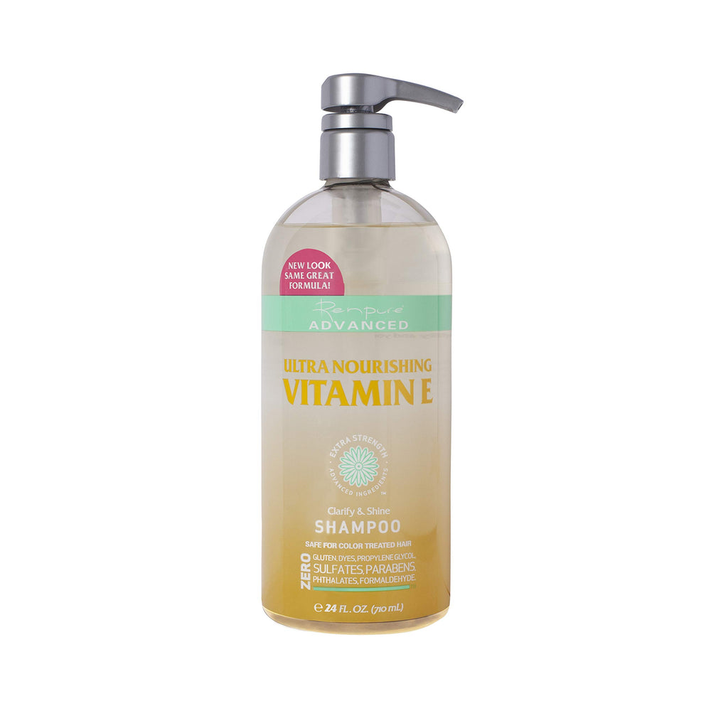 RENPURE Vitamin E Shampoo bottle with hydrating formula for stronger hair.