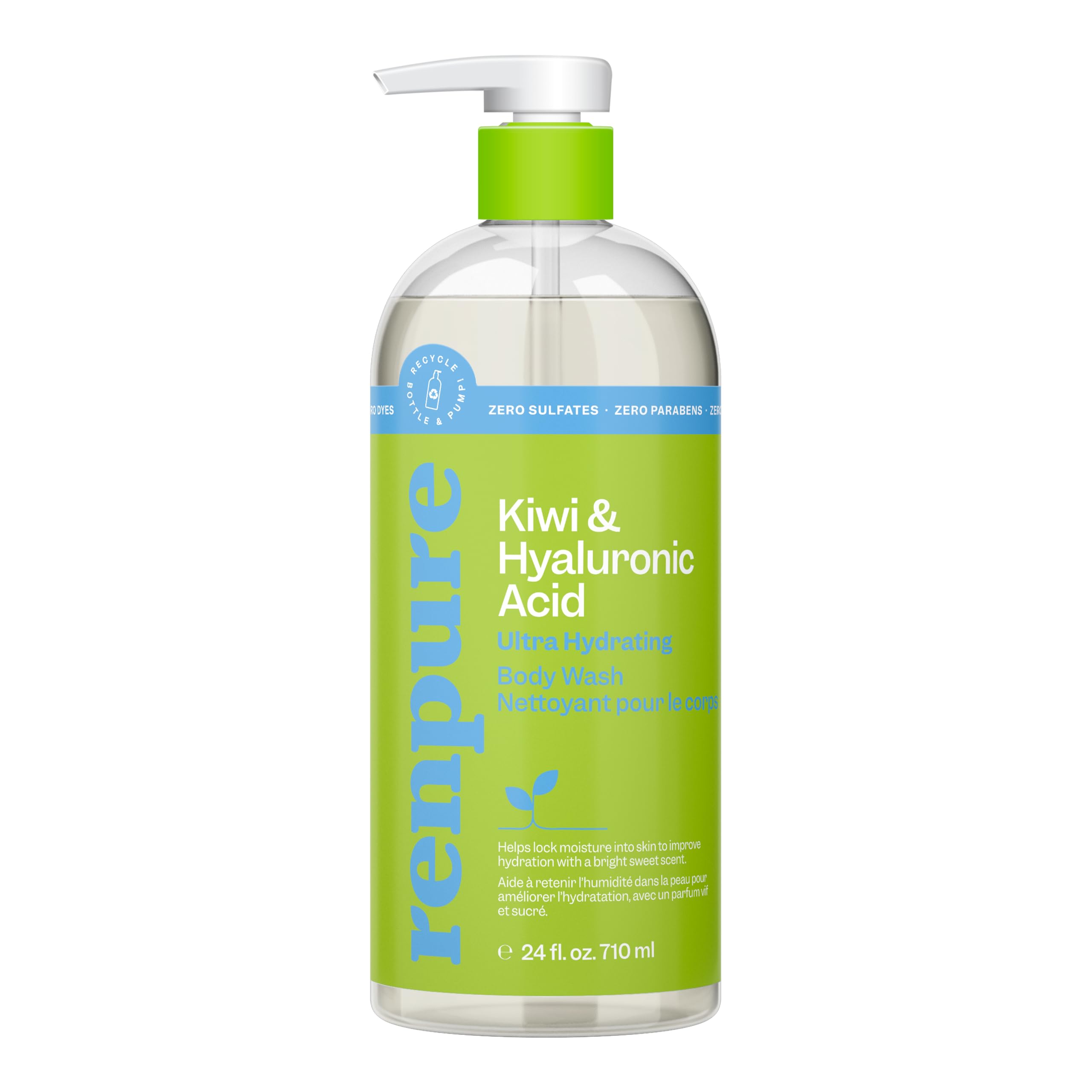 RENPURE Kiwi Hyaluronic Body Wash in pump bottle for daily hydration and softness