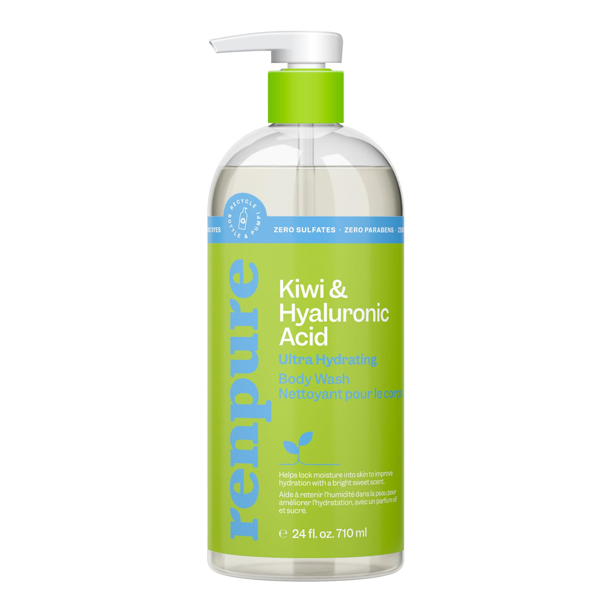 RENPURE Kiwi Hyaluronic Body Wash in pump bottle for daily hydration and softness