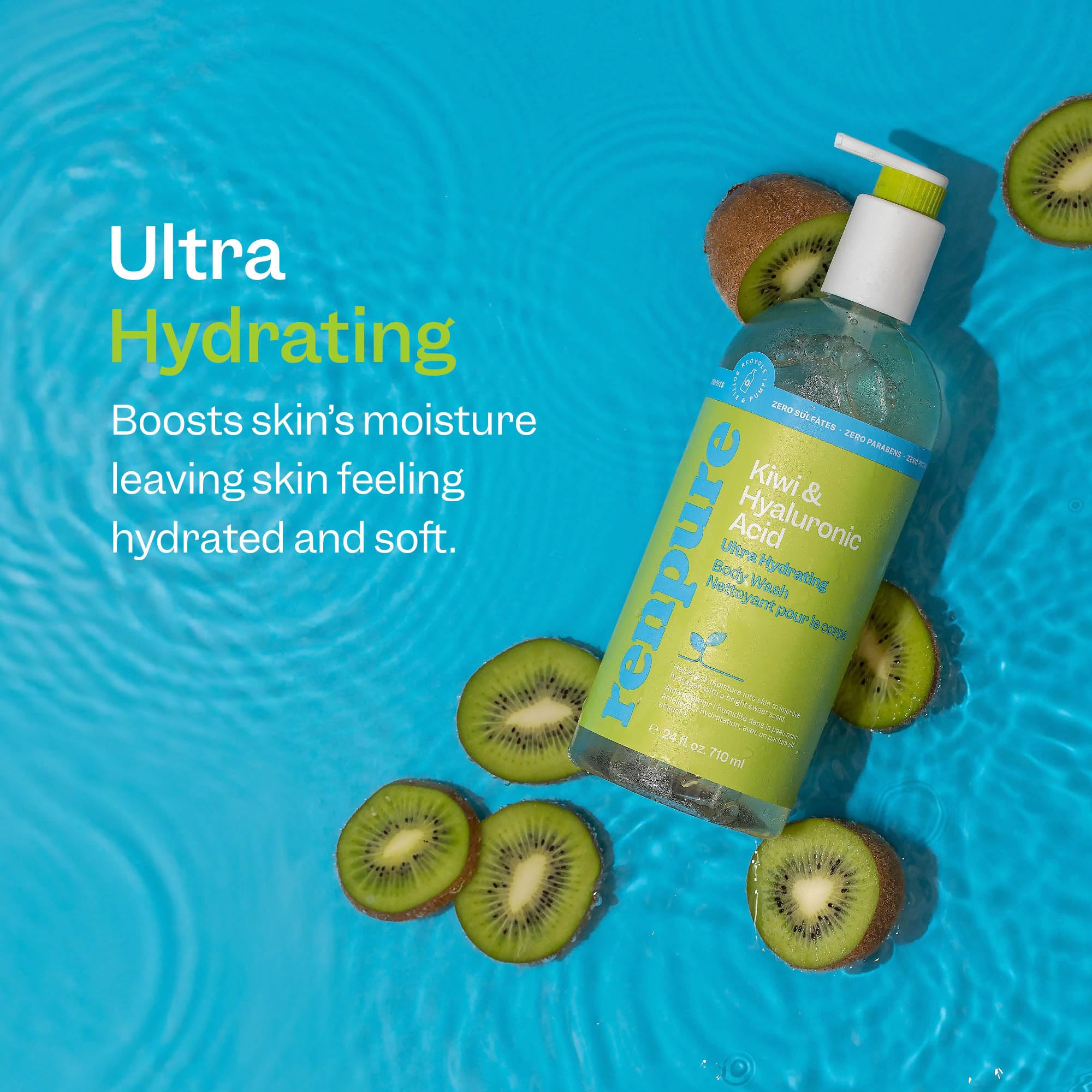 RENPURE Kiwi Hyaluronic Body Wash with kiwi scent suggesting refreshing mood uplift