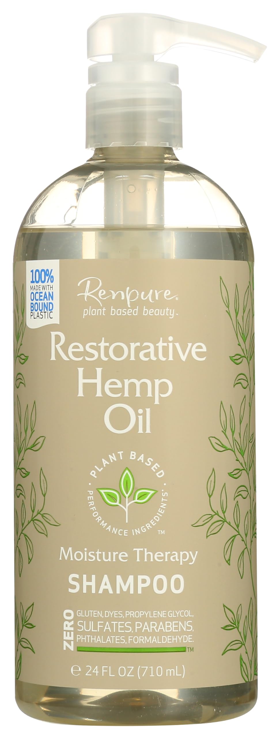 RENPURE Restorative Hemp Oil Shampoo bottle full for daily cleansing and nourishment