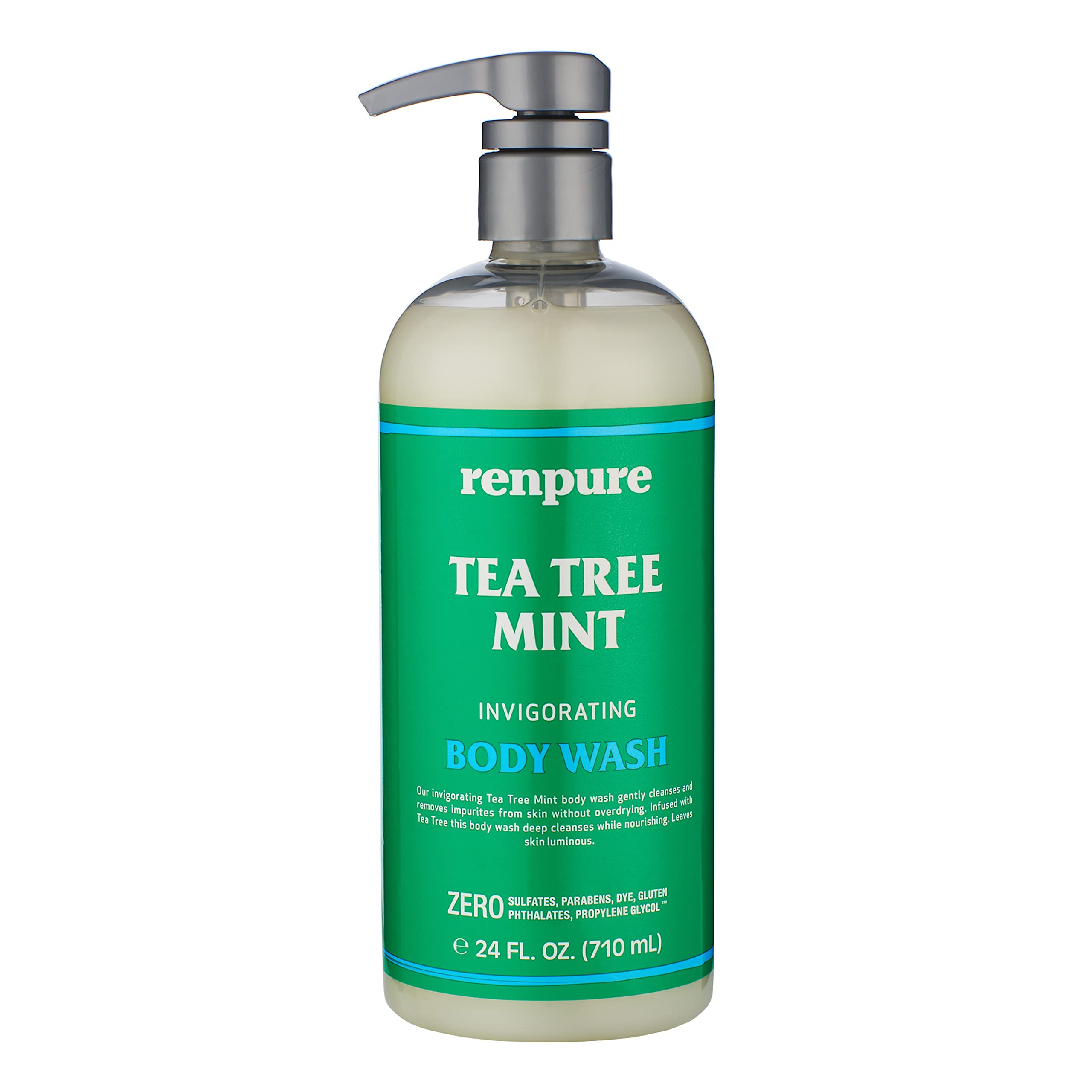 RENPURE tea tree peppermint body wash bottle with pump for refreshing cleanse