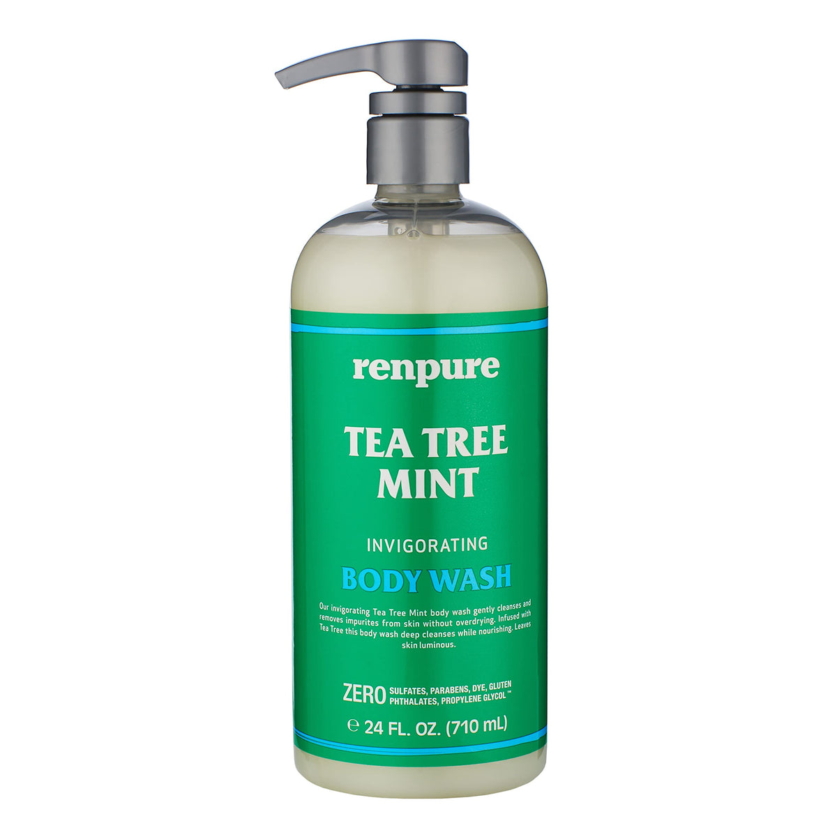 RENPURE tea tree peppermint body wash bottle with pump for refreshing cleanse