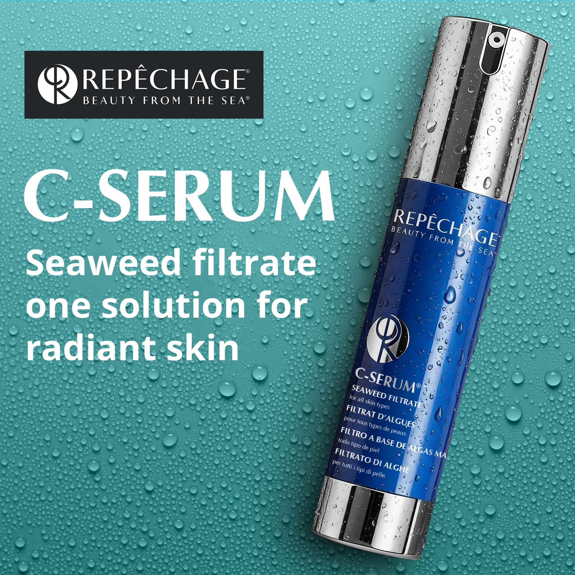 Repechage C Serum bottle hero shot highlights lightweight texture.