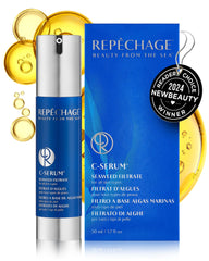 Repechage C Serum seaweed bottle pour delivers silky hydration for radiant skin.