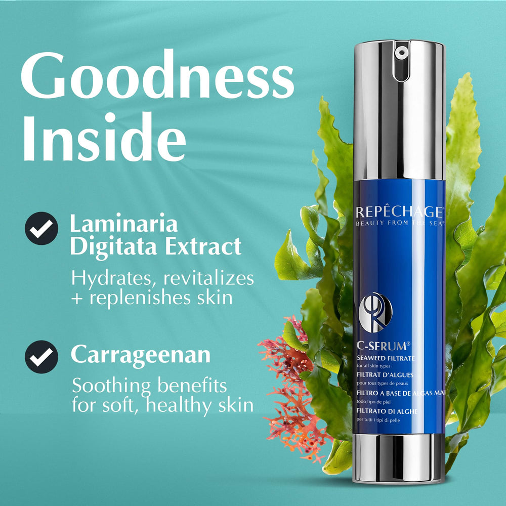 Repechage C Serum closeup on skin shows smooth, supple feel.
