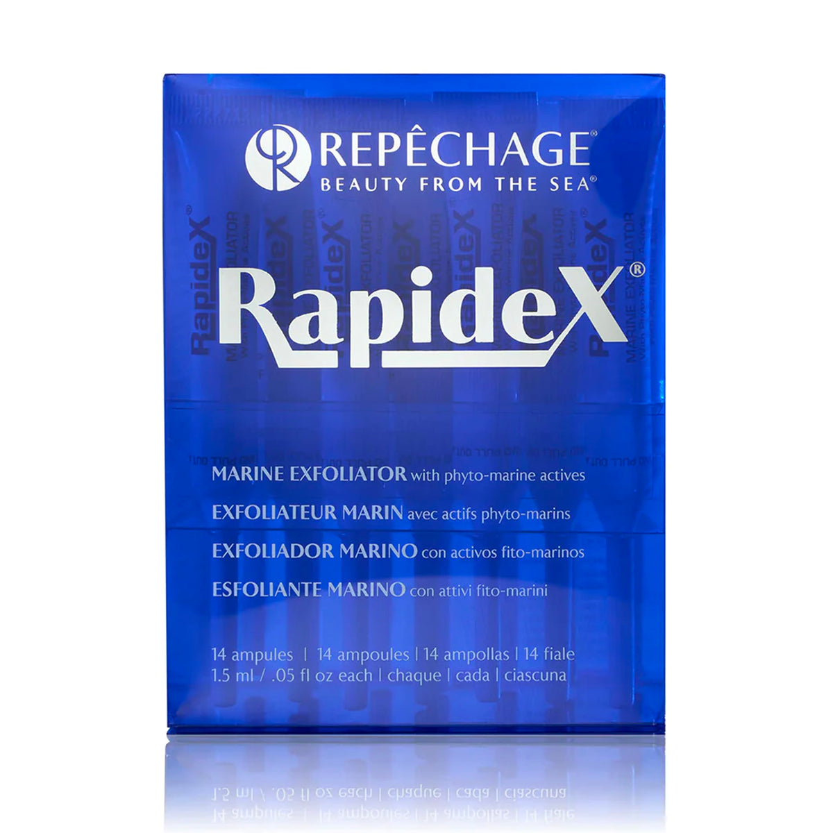 Repechage Rapidex Marine Exfoliator bottle on sink for gentle at-home pore cleansing.