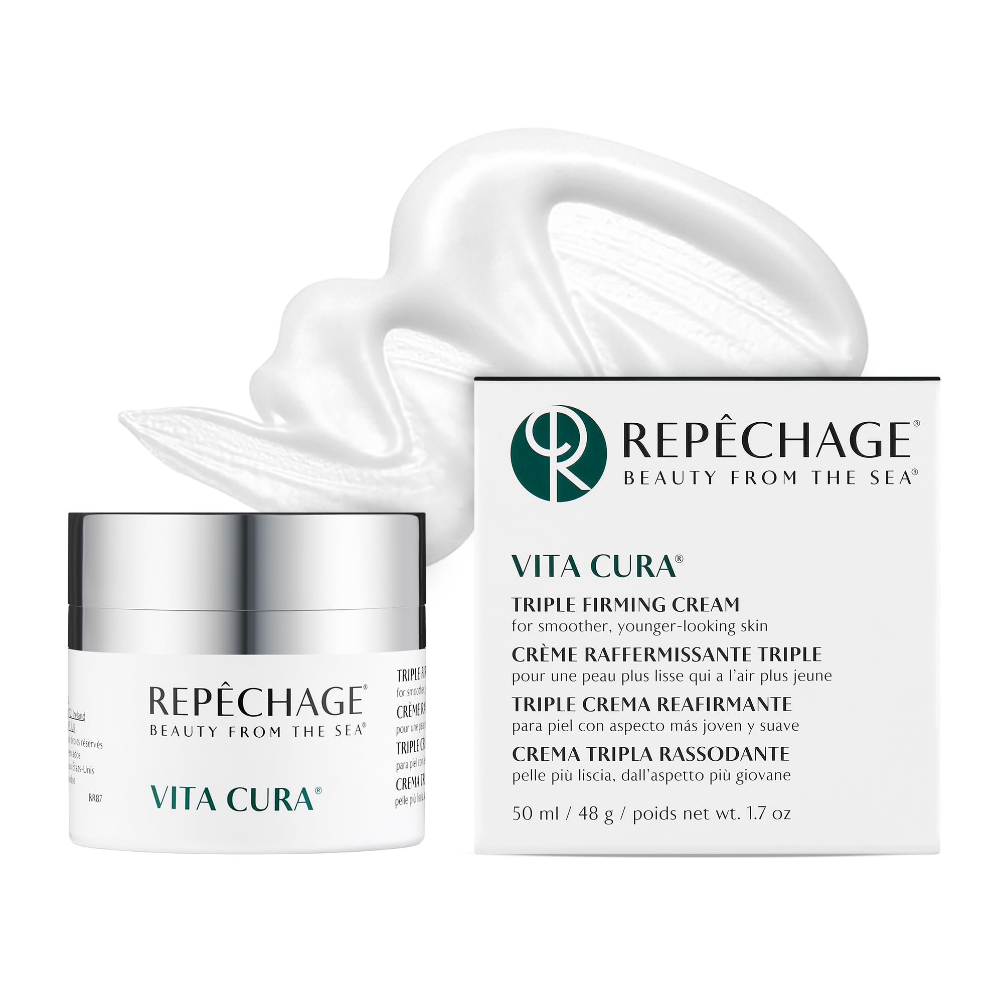 Repechage Vita Cura Triple Firming Cream texture close-up shows rich hydration.