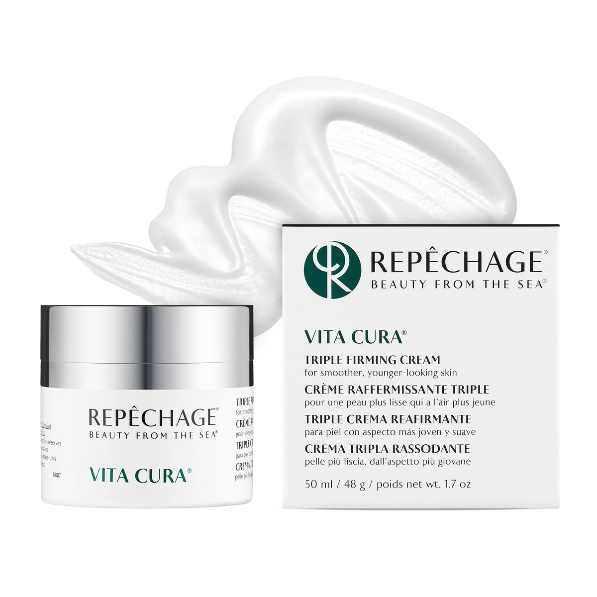 Repechage Vita Cura Triple Firming Cream texture close-up shows rich hydration.