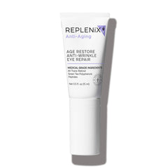 Replenix Age Restore tube close-up with retinol delivery for smoother under-eye skin.
