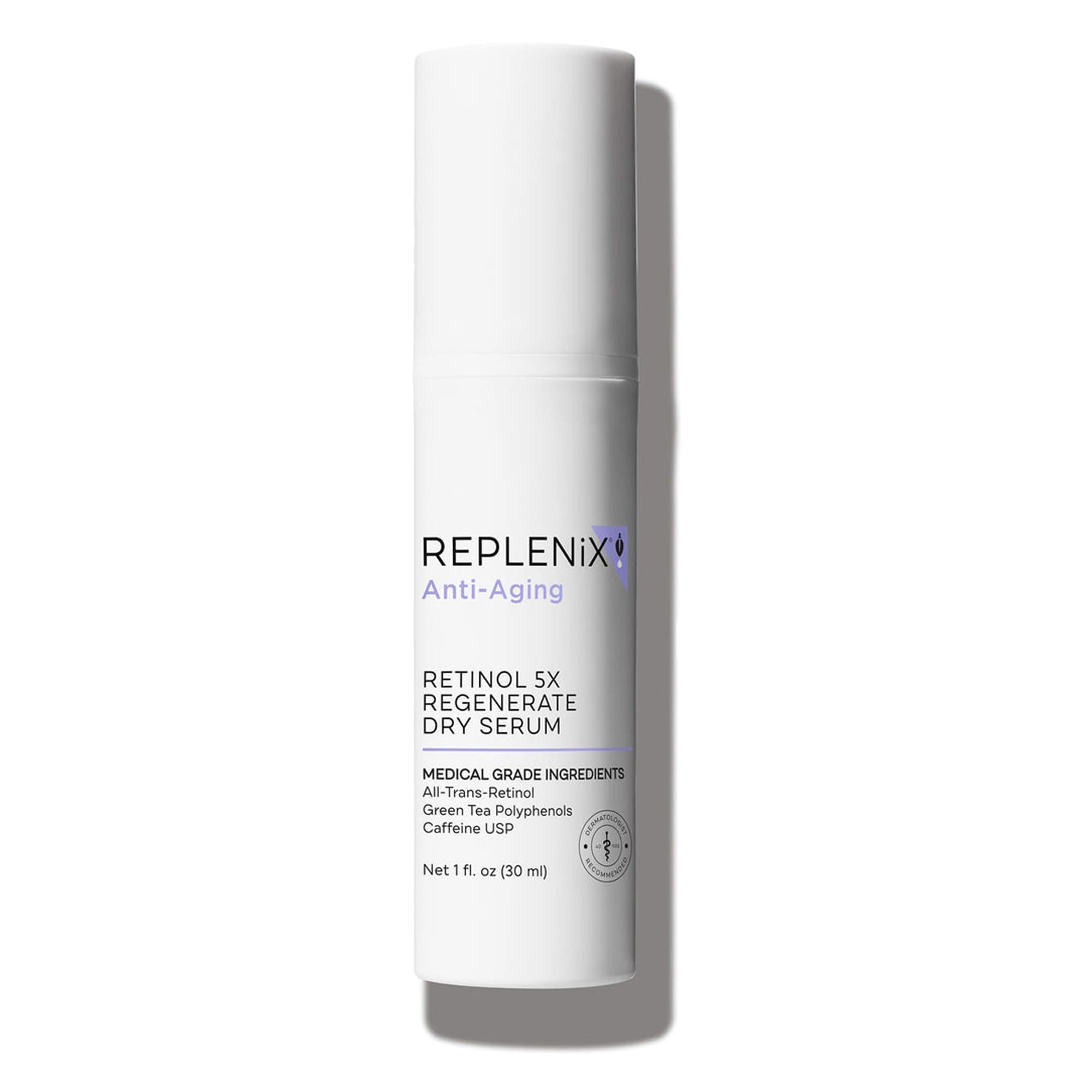 Replenix Anti-Aging Retinol 5X bottle on a clean surface for daily rejuvenation.