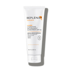Replenix Antioxidant Hydrating Sunscreen bottle with sheer tint for no white cast.