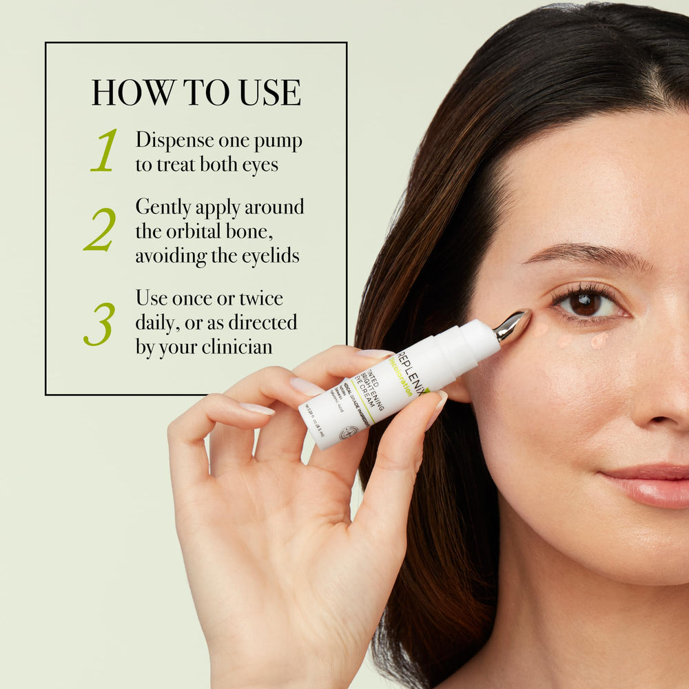 Close-up of Replenix eye cream bottle for premium skincare routine