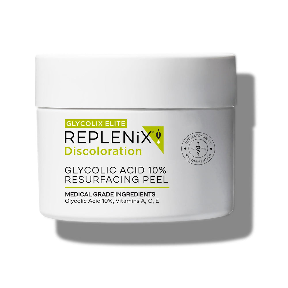 Replenix Glycolic 10% pad close-up shows exfoliating texture for smoother skin