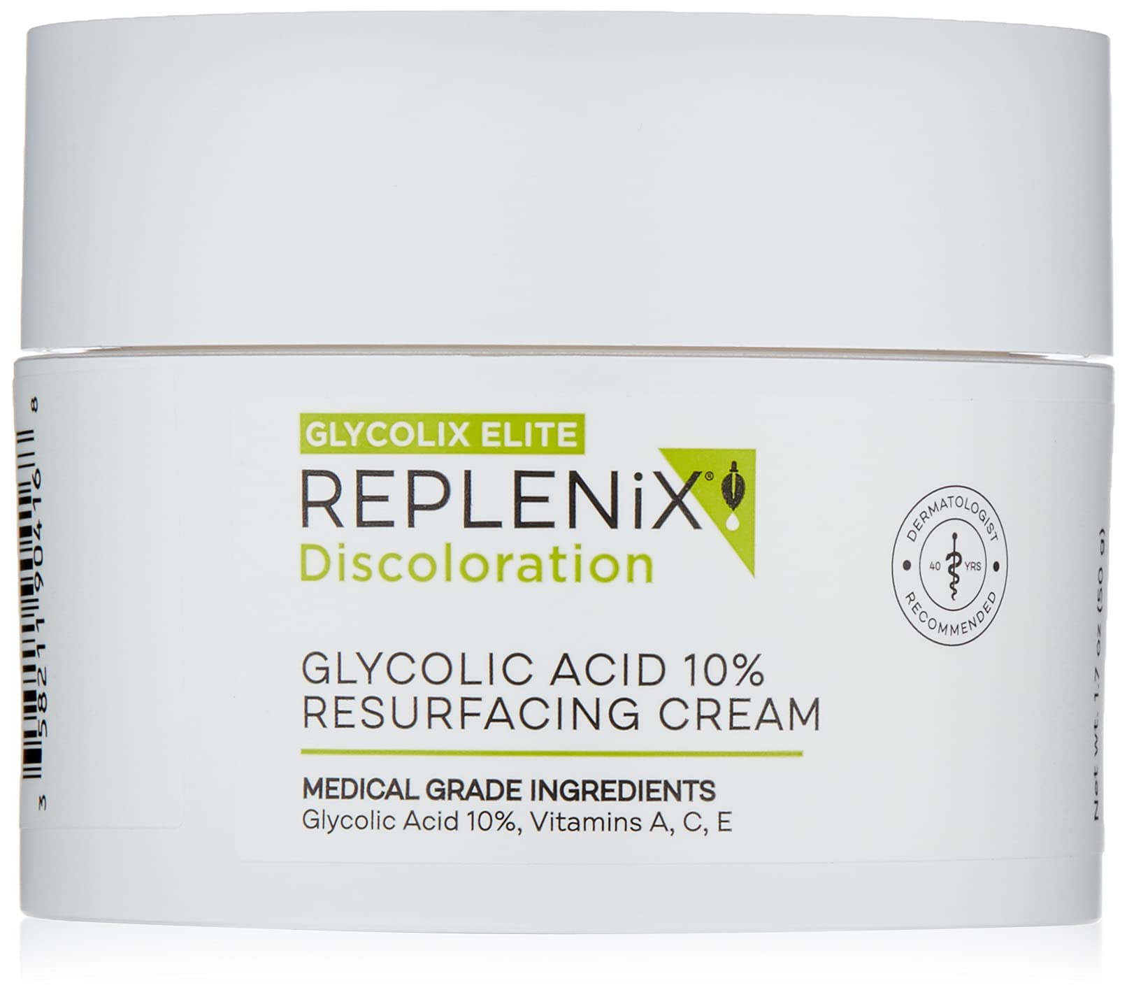 Replenix Glycolic 10% Resurfacing Cream bottle shows hydrating formula for daily use
