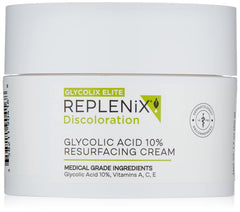 Replenix Glycolic 10% Resurfacing Cream bottle shows hydrating formula for daily use