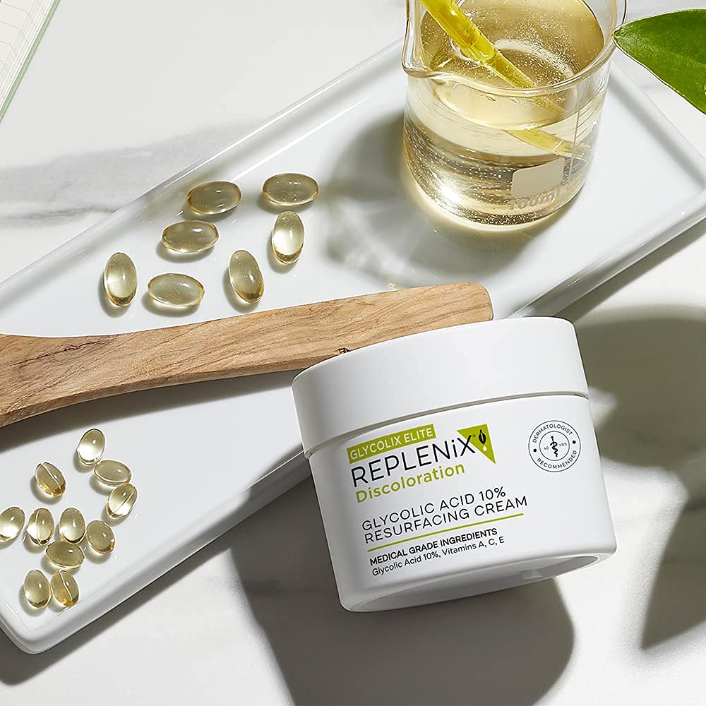 Close-up of Replenix cream texture suggests gentle exfoliation and moisture