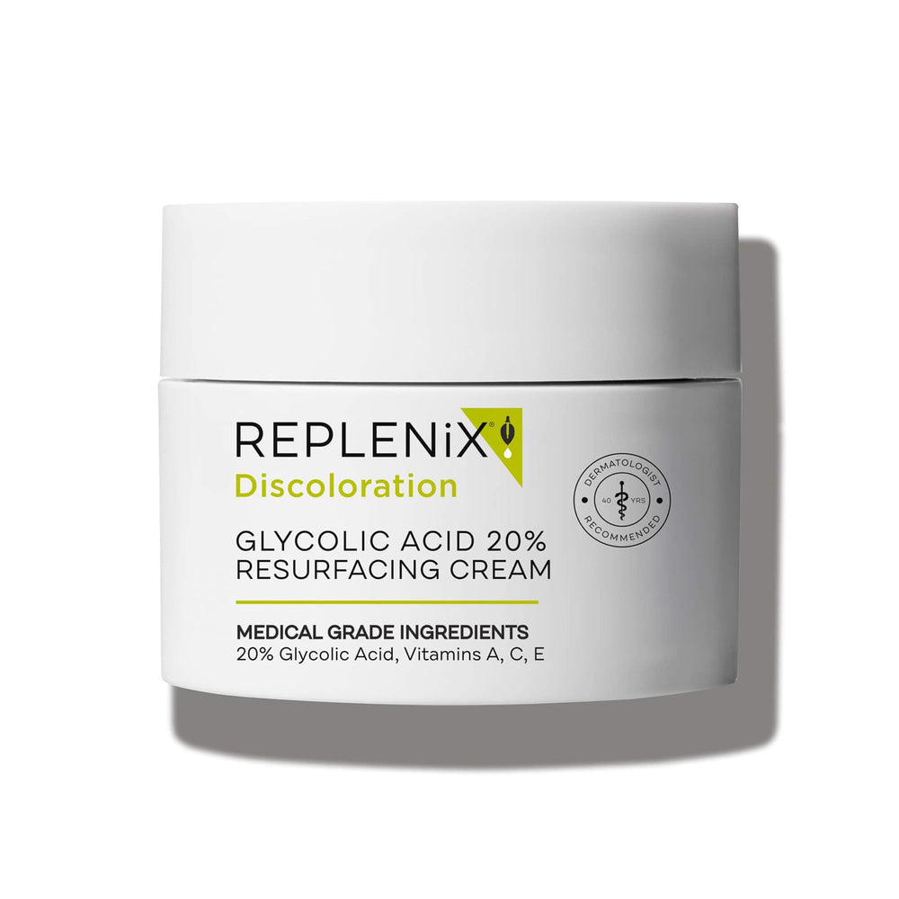 Replenix Glycolic Acid 20% bottle closeup for smooth exfoliation