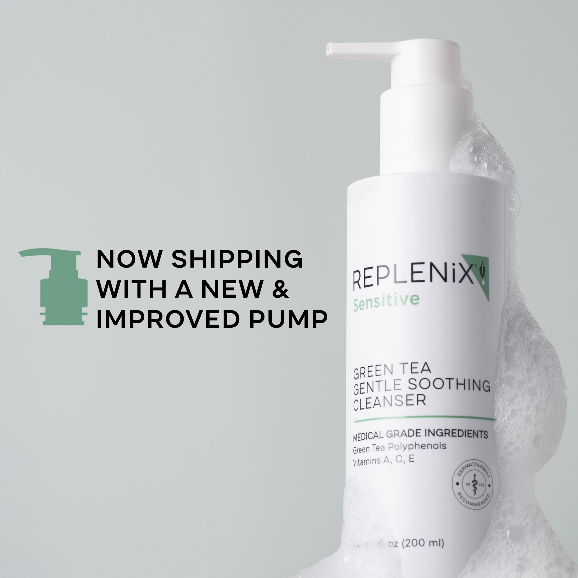 Creamy lather demo of the Replenix cleanser showing gentle cleansing action.