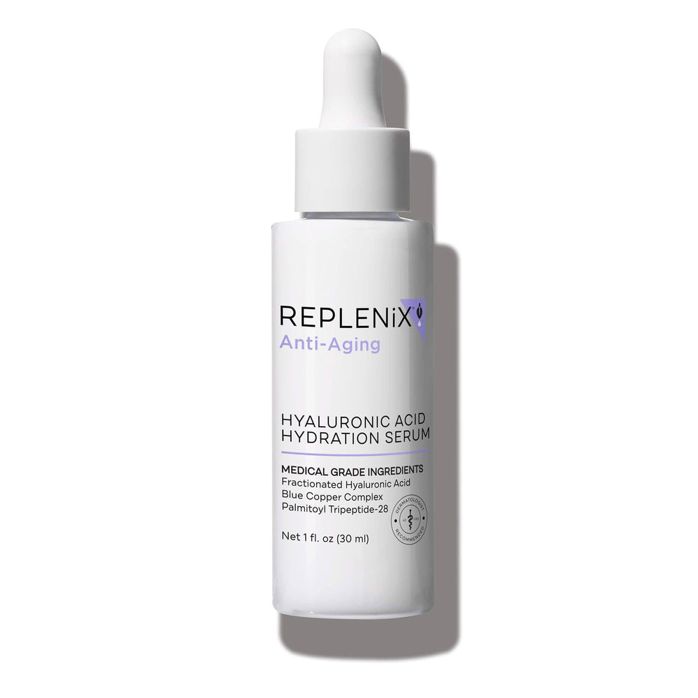 Replenix Pure Hydration serum bottle close-up showing premium hydration