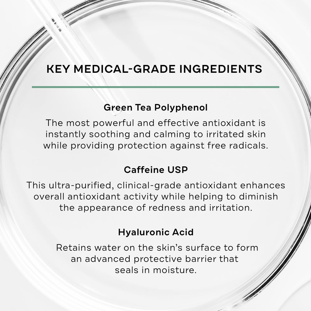 Replenix serum applied to the face, showcasing rapid absorption and cooling feel.