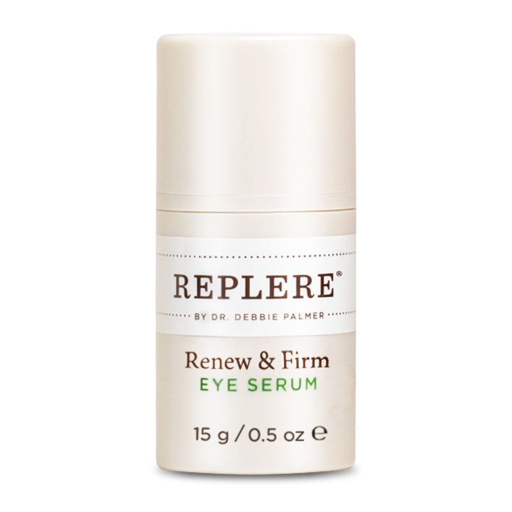 Replere Renew & Firm Eye Serum bottle close-up showing smooth under-eye hydration