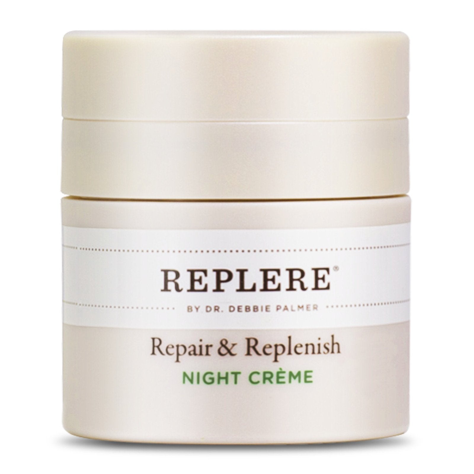 Replere Repair & Replenish night crème bottle for overnight hydration and even skin tone